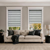 Parker light filtering dual layer zebra shades in gray on living room windows