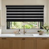 Marlow black light filtering zebra shade, custom window blind with alternating sheer & opaque bands.