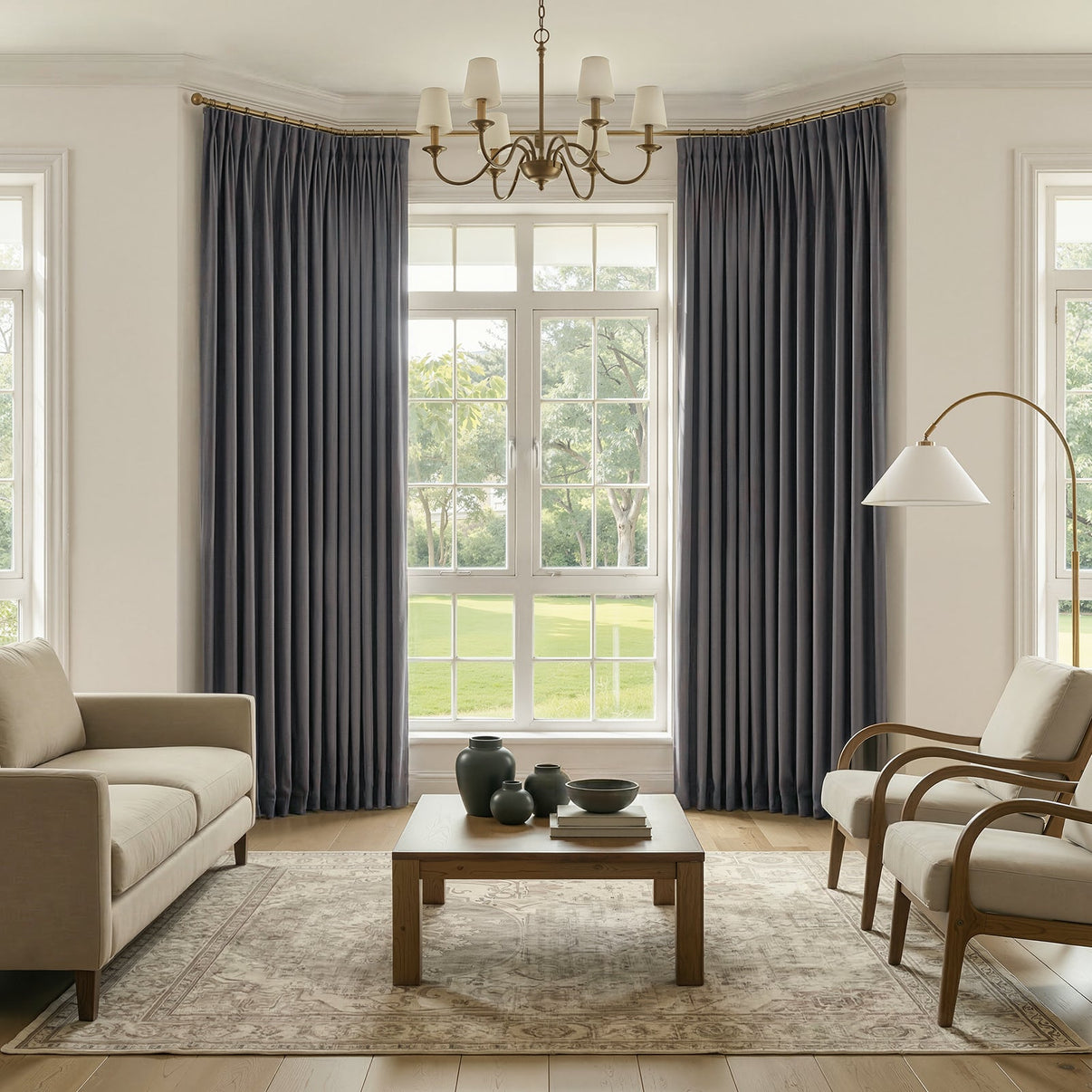 Dark grey SoftMatte brushed blackout curtains, custom curtains with pleated style.