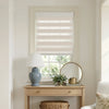 Marlow No-Drill Zebra Shade, beige/white sheer stripes, no-drill window treatment.