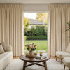 Haven Linen Blend Blackout Curtain: textured beige fabric with elegant pleats.