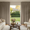 Haven Linen Blend Blackout Curtain in taupe with textured fabric and pleats.