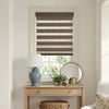 Marlow No-Drill zebra sheer shade: custom window treatments in brown & white.