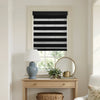 Custom black and white zebra shade with dual-layer fabric.