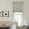 Grey Briar thermal blackout cellular shade with honeycomb structure, 100% light blocking.