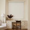 Custom off-white linen-textured blackout roller shade for modern window treatments